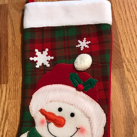 NWOT Red & Green Plaid Snowman Christmas Stocking - Picture 3 of 9